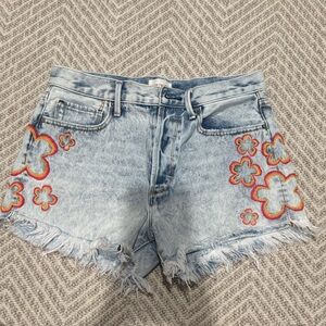 DRIFTWOOD Light Blue Denim Shorts with Multicolor Floral Embroidery